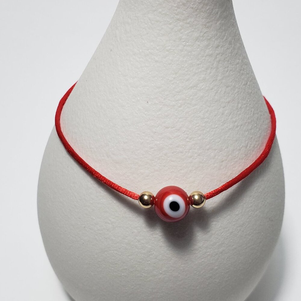 14K Solid GOLD Beads Evil Eye Red String Kabbalah Bracelet Protection Good Luck